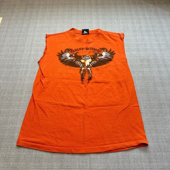 Vintage Harley Davidson Shirt Medium Muscle‎ Tee Sleeveless Skull Feathers Y2K - Picture 1 of 8